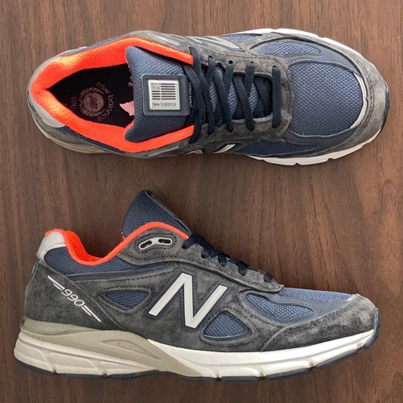 New Balance Shoes - New Balance 990 v4 Womens 8.5 Navy/Orange Suede Comfort Trainers made in USA